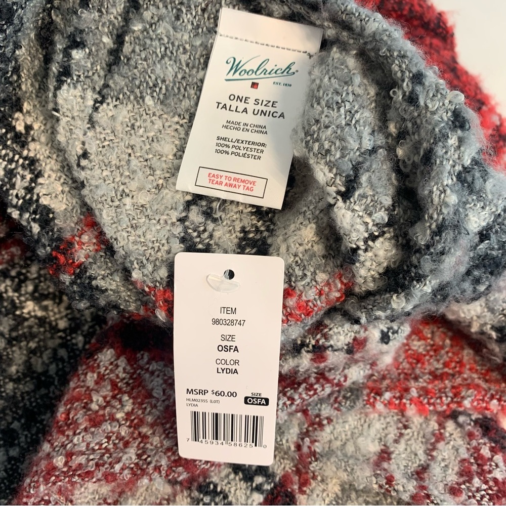 Woolrich Plaid Soft Fringe Shawl Blanket Wrap Poncho One Size *NWTS* Cozy - Picture 6 of 6